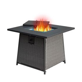 28 Inch Propane Fire Pits Table with Blue Glass Ball,50,000 BTU Outdoor Wicker Fire Table with ETL-Certified