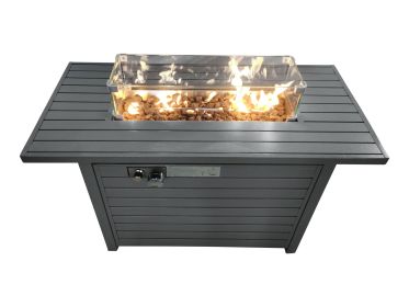 Living Source International 11'' H x 42'' L Steel Propane Outdoor Fire Pit Table with Lid