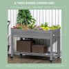 Outsunny Raised Garden Bed, 47" x 22" x 33", Elevated Wooden Planter Box with Lockable Wheels, Storage Shelf, and Bed Liner for Backyard, Patio, Dark