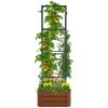 Outsunny Galvanized Raised Garden Bed, 24" x 24" x 11.75" Outdoor Planter Box with Trellis Tomato Cage and Open Bottom for Climbing Vines, Vegetables,