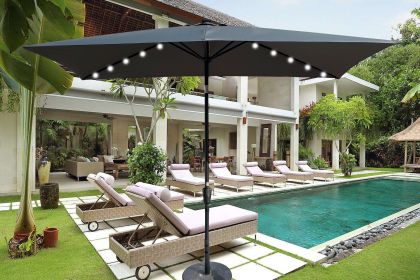 10 x 6.5t Rectangular Patio Solar LED Lighted Outdoor Umbrellas with Crank and Push Button Tilt for Garden Backyard Pool Swimming Pool (Color: as Pic)